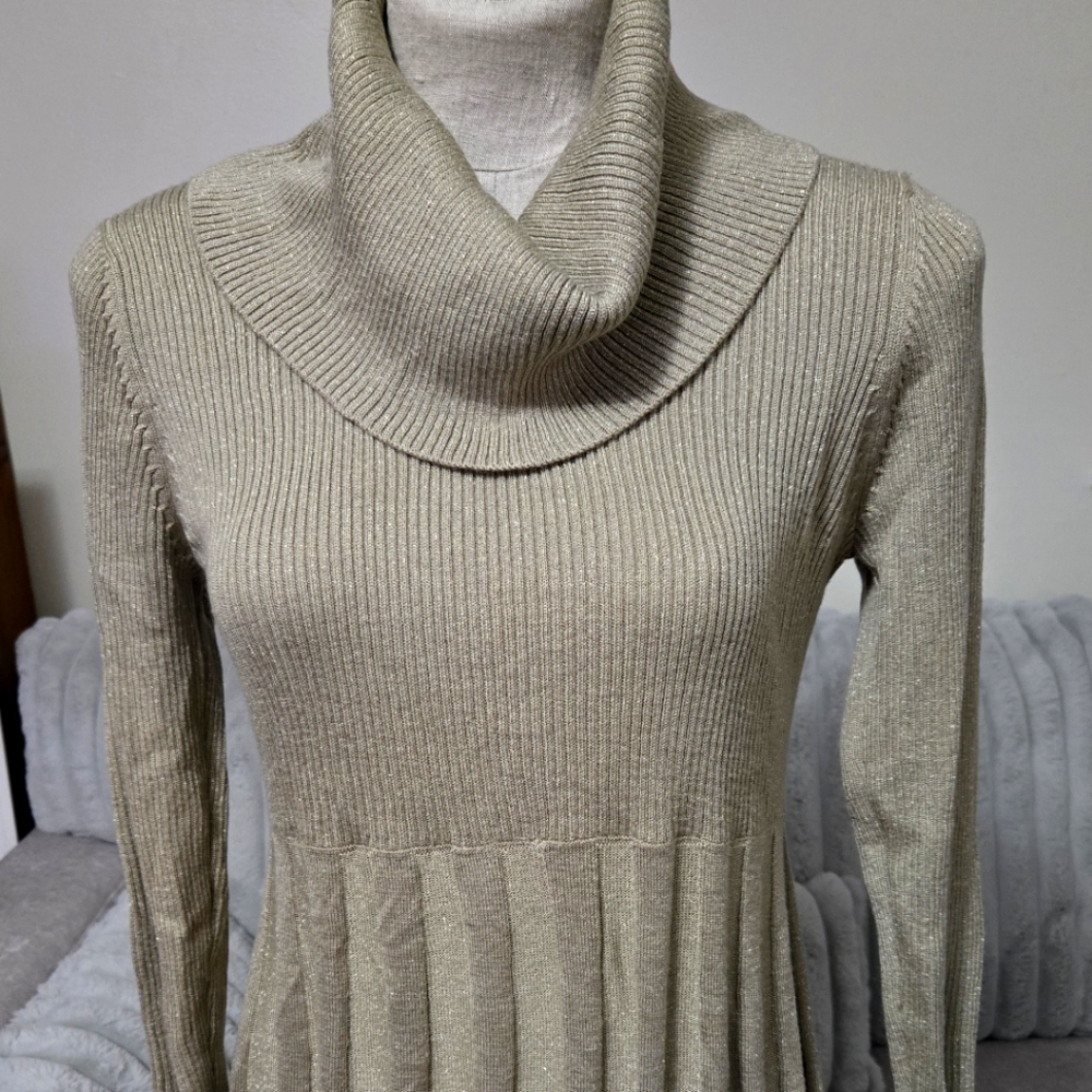 Calvin Klein Petite Med Ribbed Sweater Dress with Silver Sparkle All Throughout